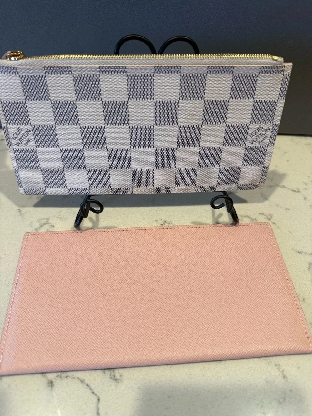 Louis Vuitton Pink Card Holder with Damier Azur Zip Pouch